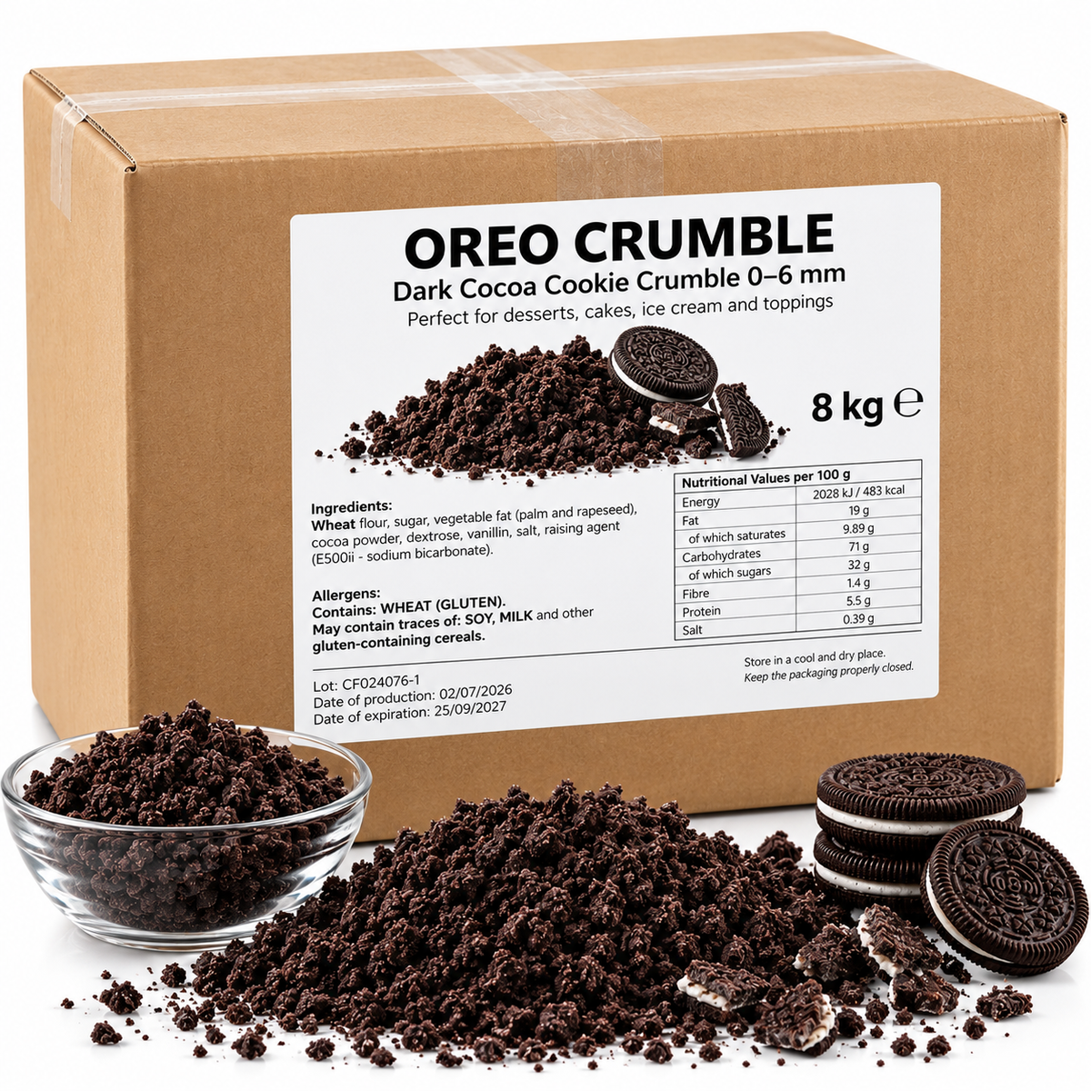 Dark Cocoa Cookie Crumble 8 kg Oreo – Dark Cocoa Crumbs – Dessert & Cake Topping – Mörk Kakaokexcrumble