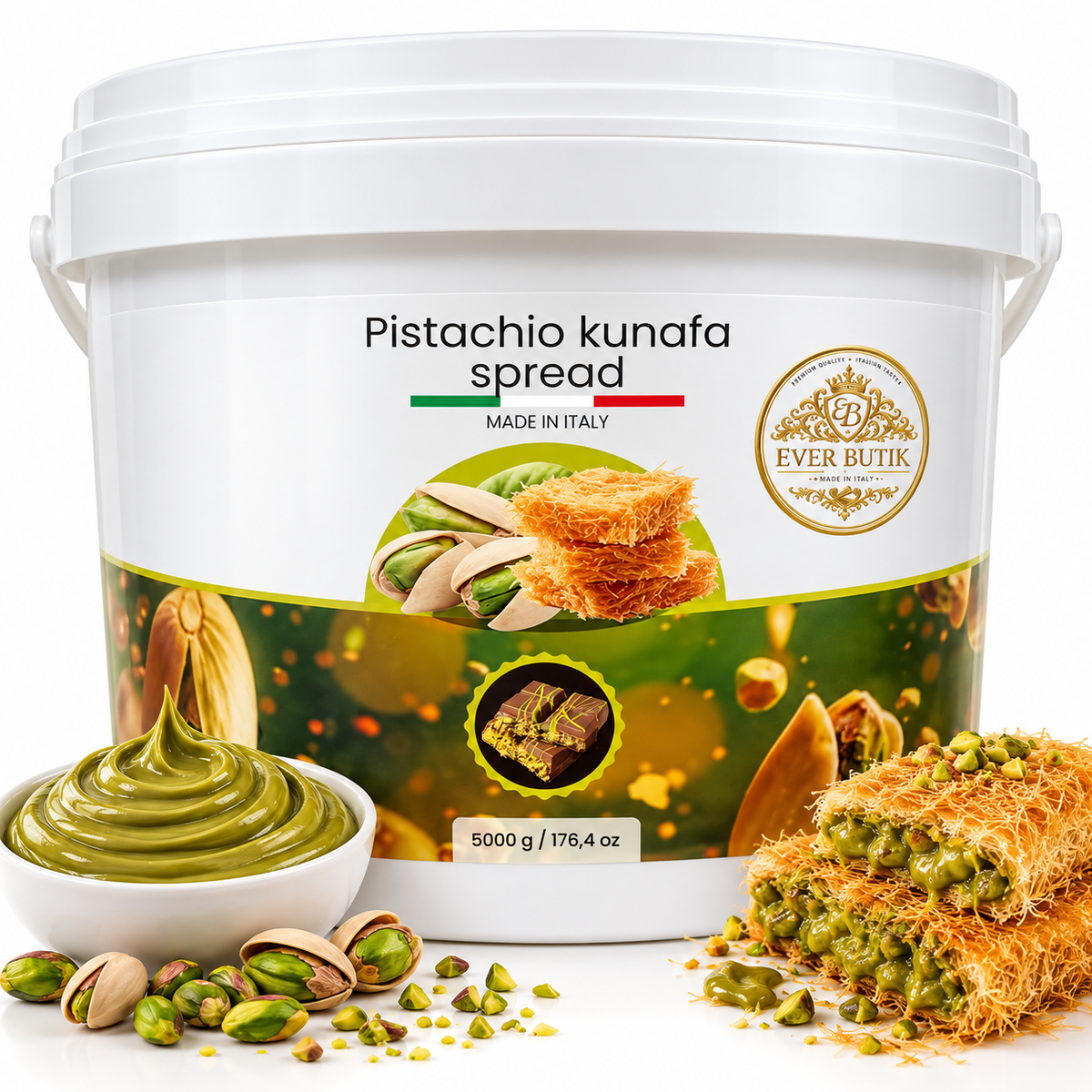 Pistachio kunafa Spread 5 kg  -  Bredbar Pistagekräm med kataifi  - Pistachio kunafa Cream (Copy)